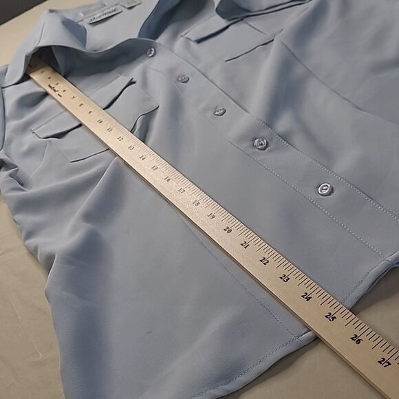 Joanna sz M 96% poly 4% spandex button front collared shirt stretch - Picture 4 of 5